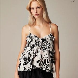 J. Crew Black and White Floral Ruffle Cami